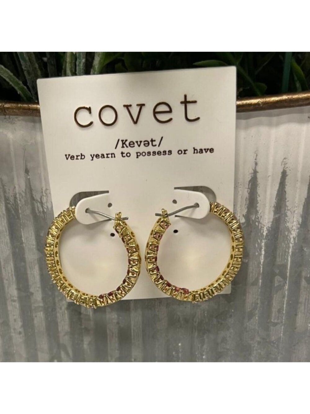 NWT COVET Cz Hoop Earrings In Pink Multi - Picture 3 of 3